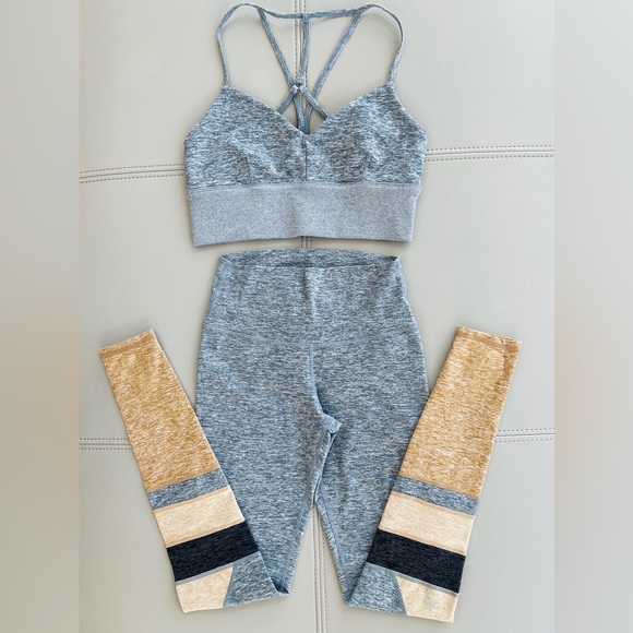NWOT ALO Yoga Alosoft 2-Piece SET MED Bra Top + XXS Legging in Blue-Gray Heather - Picture 11 of 16